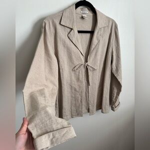 90s vintage FRIENDS Beige Linen-Cotton Blend Blouse